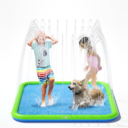 pecute Sprinkler Pad for Dogs & Kids - Square 130cm, Thickened Dog Splash Mat Anti Slip Children Water Play Toy, Inflatable Swimming Bathing Pool for Summer Outdoor Garden (51.2in)