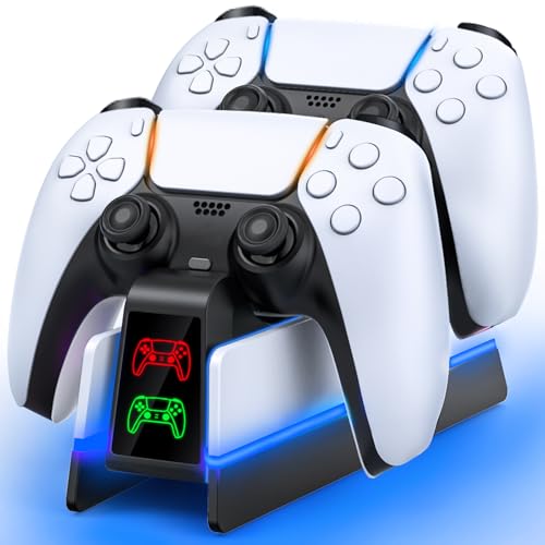 PS5 Controller Charger for PlayStation 5 Dualsense/Edge Controller - 9 Color LED PS5 Charging Station for PlayStation 5 Charger, Charging Dock and Holder Stand for PS5/Slim/Pro Remote Accessorise