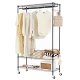 Zyerch Heavy Duty Clothes Rack Rolling Garment Rack, Clothing Racks for Hanging Clothes with Adjustable Shelves and Side Hooks, Standing Metal Wardrobe, Black