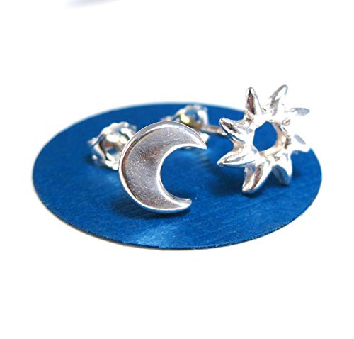 Sterling Silver Sun and Moon Mismatched Earrings Studs