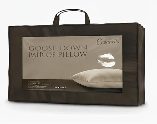 Casabella Pillows - Pillows 2 Pack - Goose Feather & Down Pillow - Prime Quality Neck Pillow, Back Support - 100% Cotton Shell, Hypoallergenic, Medium & Soft Firmness 48x74cm