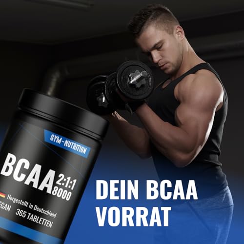BCAA Tabletten – 365 Stück – Essenzielle Aminosäuren aus Leucin, Isoleucin & Valin (2:1:1) – Alternative zu Kapseln – Vegan – Produziert in Deutschland