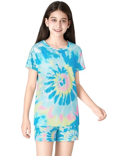 Tebbis Trendy Tie Dye/Avocado/Cat Pajamas for Big & Teen Girls 2-Piece Soft Tee & Shorts PJ Jammies Set Size 6-184