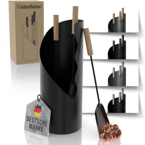 Heimfleiss® Kaminbesteck Schwarz Modern | Kaminzubehör mit Holzgriffen | Ofenbesteck Kaminbesteck Set | Hochwertiges Kaminset aus Schürhaken & Kehrset | Kaminofen Besteck | Kamingarnitur für Ofen Heimfleiss® Kaminbesteck Schwarz Modern | Kaminzubehör mit Holzgriffen | Ofenbesteck Kaminbesteck Set | Hochwertiges Kaminset aus Schürhaken & Kehrset | Kaminofen Besteck | Kamingarnitur für Ofen