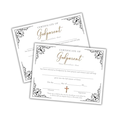 Certificate of Godparent 6pk 8.5x11” Black and White Baby Dedication Baptism Commitment Ceremony Religious Keepsake to Frame Parent’s Gift Recognition Faith Based
