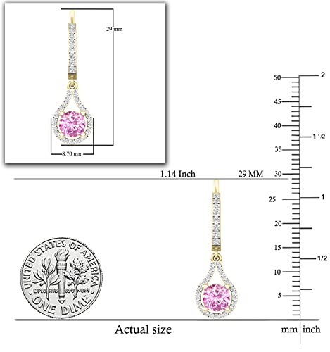 Dazzlingrock Collection 5.5mm Round Gemstone & White Diamond Womens Teardrop Frame Dangling Drop Earrings, Available in Various Gemstones in 10K/14K/18K Solid Gold3