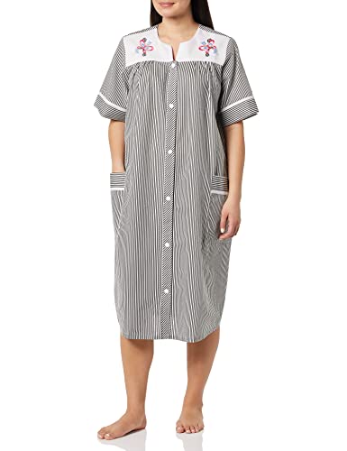 Image of AmeriMark Women Calf-Length Snap Front Knit Duster House Coat Robe - Loose-Fitting Plush Bathrobe - Short Sleeve Bath Robe