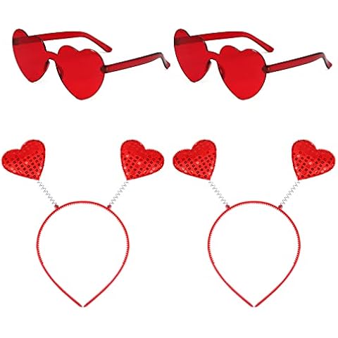 2Pcs Heart Headbands and 2Pcs Heart Rimless Glasses for Hippie Fancy Dress Accessory Love Headbands Valentine's Day Wedding Party Decoration Cover