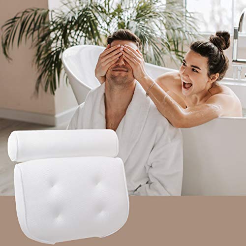 JACARANDA Luxury Bathtub Pillow Large Size,White, Bath Pillow for Tub Neck and Back Support, 3D Air Mesh Breathable Bath Fits All Bathtub, Bathtub Pillow with 4 Non-Slip Strong Suction Cups