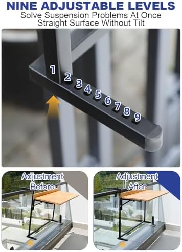 Adjustable Balcony Railing Table | Hanging Side Table for Outdoor Use | Wooden Floating Half Table | Easy to Assemble Balcony Bar Desk for Garden & Terrace