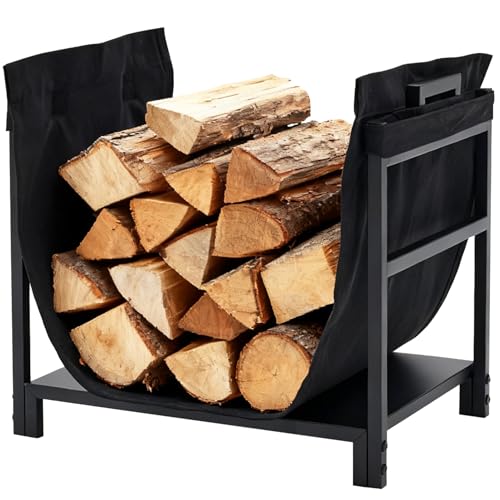 SMUG 18 Inch Firewood Rack Holder, Heavy Duty Logs Holder for Indoor Fireplace, Outdoor Metal Wood Pile Storage Stacker Organizer, Patio Logs Stand tool