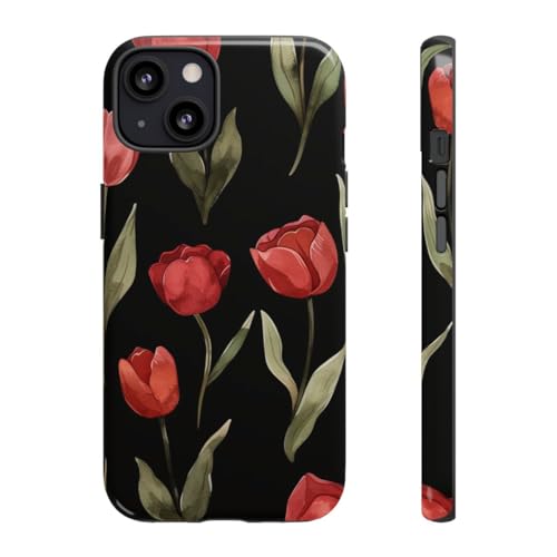 Coque rigide brillante motif tulipe rouge compatible iPhone 13 protection florale