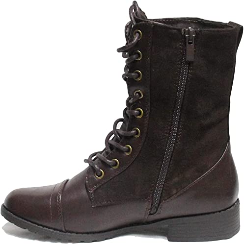 Image of Forever Link Womens Round Toe Military Lace Up Knit Ankle Cuff Low Heel Combat Boots