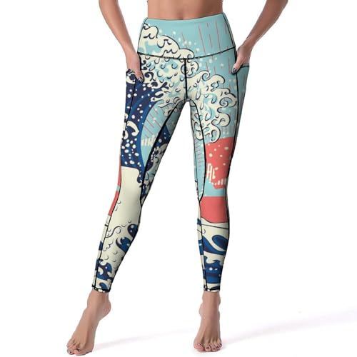 Legging femmes anti-glissement vagues du coucher de soleil pour éviter les irritations au jogging S