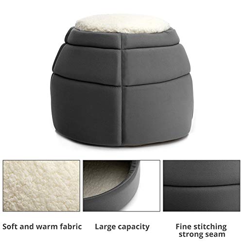 Hollypet 14×14×12 Inches Self-Warming 2 In 1 Foldable Cave Shape High Elastic Foam Pet Cat Bed, White Top #TOP4