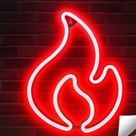 Party Planet Flame Neon Sign, Flame Neon Light with Powered Adapter, Flame Led Light Sign for Wall Decor, Hanging Flame Shaped Light, Fire Neon Lights for Bedroom, Gaming Room Setup (8x12 Inch) (Red)