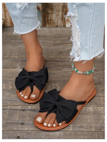 Image of GORGLITTER Women's Leopard Print Bow Flat Sandals Slip On Open Toe Flip Flops Slide Sandal