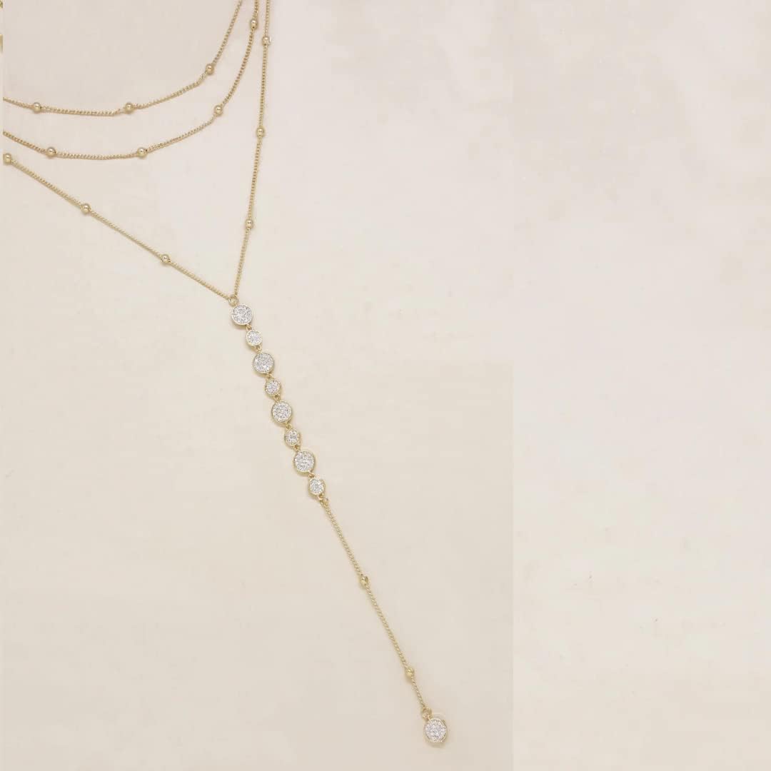 Ettika Lariat Necklace for Women. Gold Drop Necklace, Necklaces for Women. 18K Gold or Rhodium Plated Chain. Trendy Jewelry