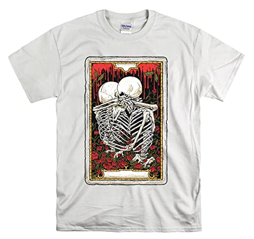 T-shirt blanc crâne Love Hug Kiss unisexe taille L pour homme et femme