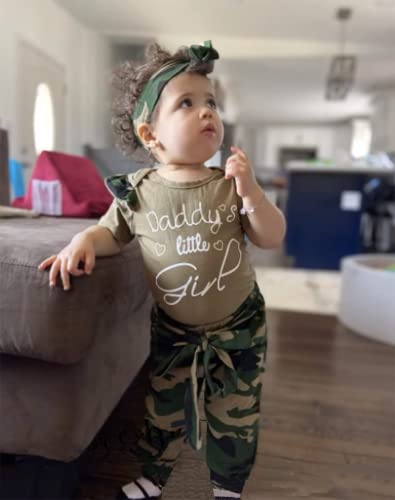 Kislio Newborn Baby Girl Clothes Camouflage Outfit Daddys Girl Ruffle Romper Camo Pants Headband Set #TOP3