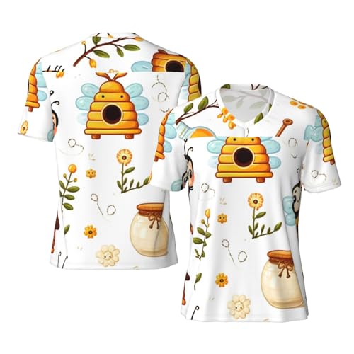 Stylish Athletic Sports Jersey Cartoon-Bee-Honey Men's Rugby Jersey Large Black