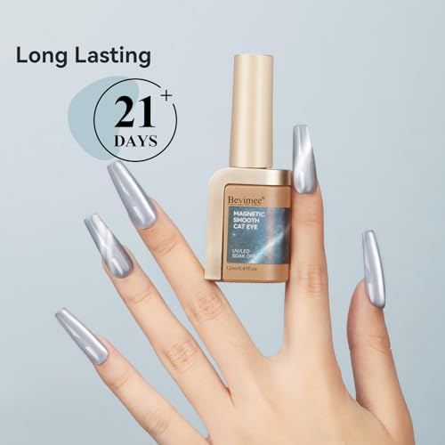 Bevimee Cat Eye Gel Nail Polish Moonlight Magnetic Nail Polish Silver Glitter Mirror Glass Smoothie Cateye UV Gel Polish Holographic for Nail Art Manicure DIY at Home 1PC 12ML — view 6