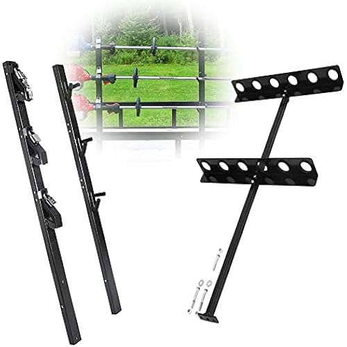 ELITEWILL 3 Place Lockable Weedeater Trimmer Rack and 6 Holes Hand Tool Rack for Open Landscape Trailer Truck