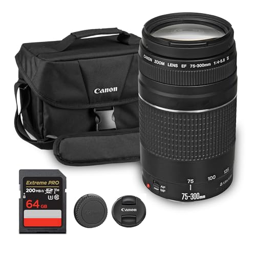 Canon EF 75-300mm f/4-5.6 III Lens | Compact Telephoto Zoom with Versatile Focal Range & Smooth Autofocus | Great for Sports, Wildlife, & Everyday Photography (6473A003) + Shoulder Bag + 64GB Card