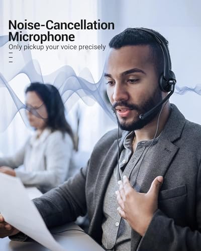 Image of FEABASK USB Headset with Microphone for PC - Lightweight Wired Computer Headset with Microphone for Home Office Online Class Skype Zoom Meetings,in Line Mute Controls(10pcs)