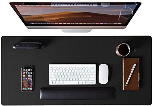 Upgraded Version Desk Pad Protector Mouse Pad Dual-Sided Desk Pad Waterproof Leather Office Desk Mat PU Mouse Pad Desk Cover Protector Desk Writing Mat for Office/Home/Work-Black_35.4