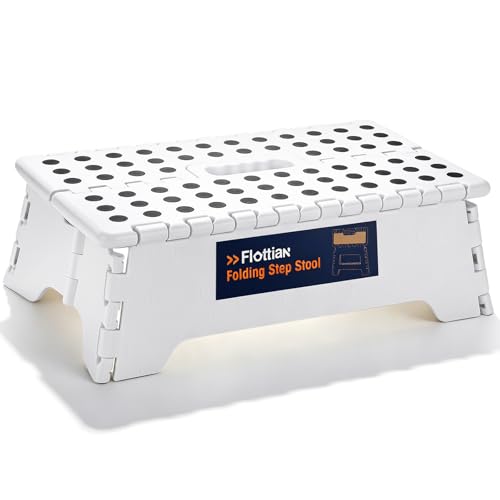 Image of Flottian 5 inch Folding Step Stool for Adults and Kids 15-Inch Extra Wide Stool Holds Up to 300 lbs,Non-Slip Folding Stools with Handle,Compact Plastic Foldable Step Stool for Bathroom,Kitchen,ect White