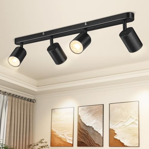 CandLuc Plafonnier Spots, Plafonnier LED Orientable, 4 Spots de Plafond GU10, Éclairage de Plafond Noir, Luminaire Plafonnier Moderne pour Cuisine Salon...