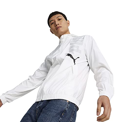 PUMA Men's Hooded Graphic Windbreaker, White, Large at Amazon