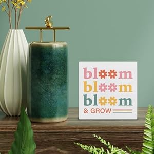 Spring decor spring decorations country bloom and grow wood sign spring home decor indoor for table desk shelf 5 x 5 inches  urban country home decor