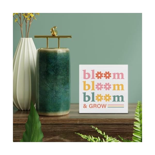 Spring decor spring decorations country bloom and grow wood sign spring home decor indoor for table desk shelf 5 x 5 inches  urban country home decor