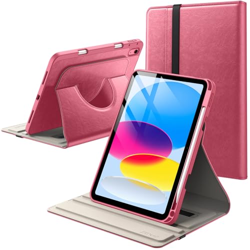 JETech Obracanie Etui dla iPad (A16) 11./10. Generacja (2025/2022) z Uchwyt na Ołówki, Obrót o 360 Stopni Skórzany PU Folio Ochronne Osłona (Różowy)