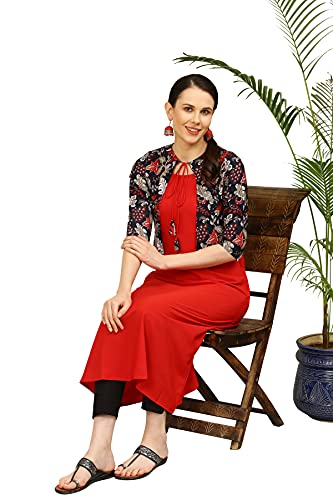 Image of Women's Crepe Printed A-Line Kurti (ALC4045TOM Red Small)