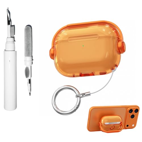[3 in 1] TSVSXS Lock Case Compatible with AirPods Pro 3 with Lanyard Keychain and Cleaning Kit, Cute Claear Music Design Shockproof Protective Orange Cover with Stand