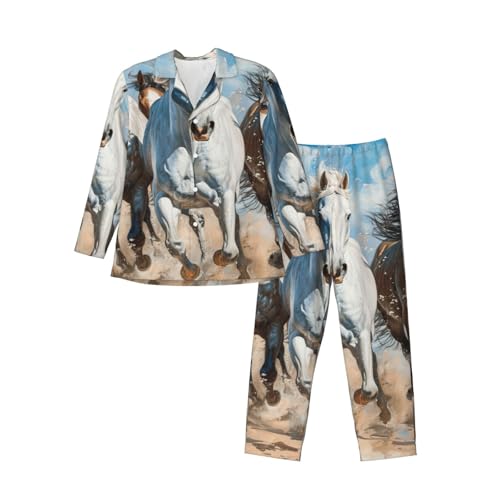 Pyjama long homme avec imprimé artistique ensemble de nuit 2 pièces coton