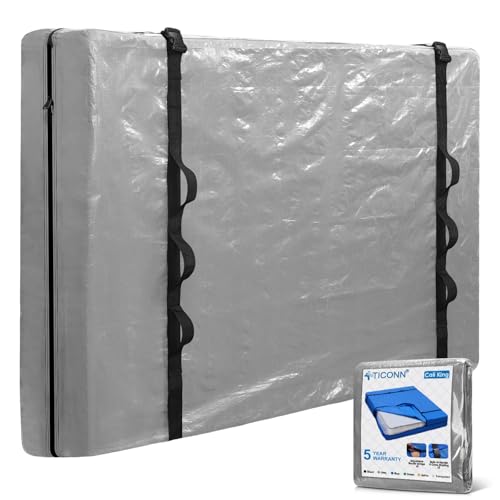 TICONN Mattress Bags for Moving, Heavy Duty Cali King Mattress Cover Storage Bag with Full-Around Handle and Adjustable Buckles (Gray, Cali King) Gray California King