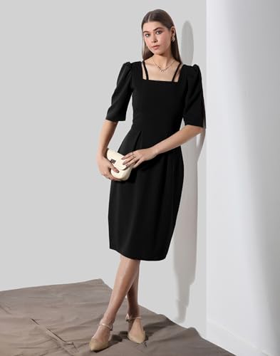 Image of Selvia Brown Puff Sleeve Square Neck Bodycon Dress