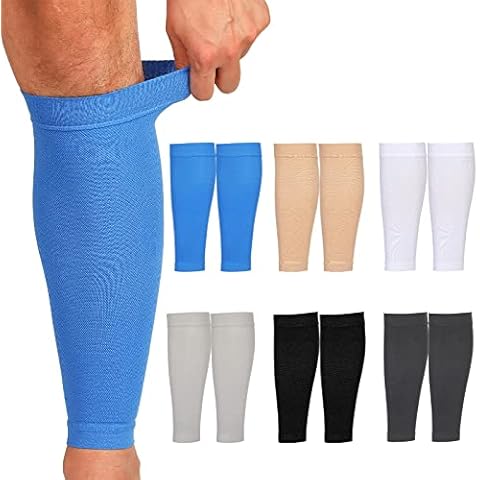 6 Pairs Calf Compression Sleeve Leg Compression Sock Calf Footless Compression Socks and Shin Support 20-30 mm Hg for Men Women Youth for Running Cycling Walking, 6 Color (Large) Cover