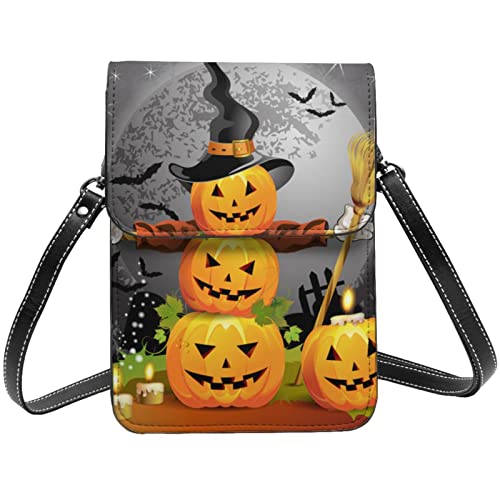 Sac téléphone portable citrouille en cuir PU pour vos soirées d'Halloween