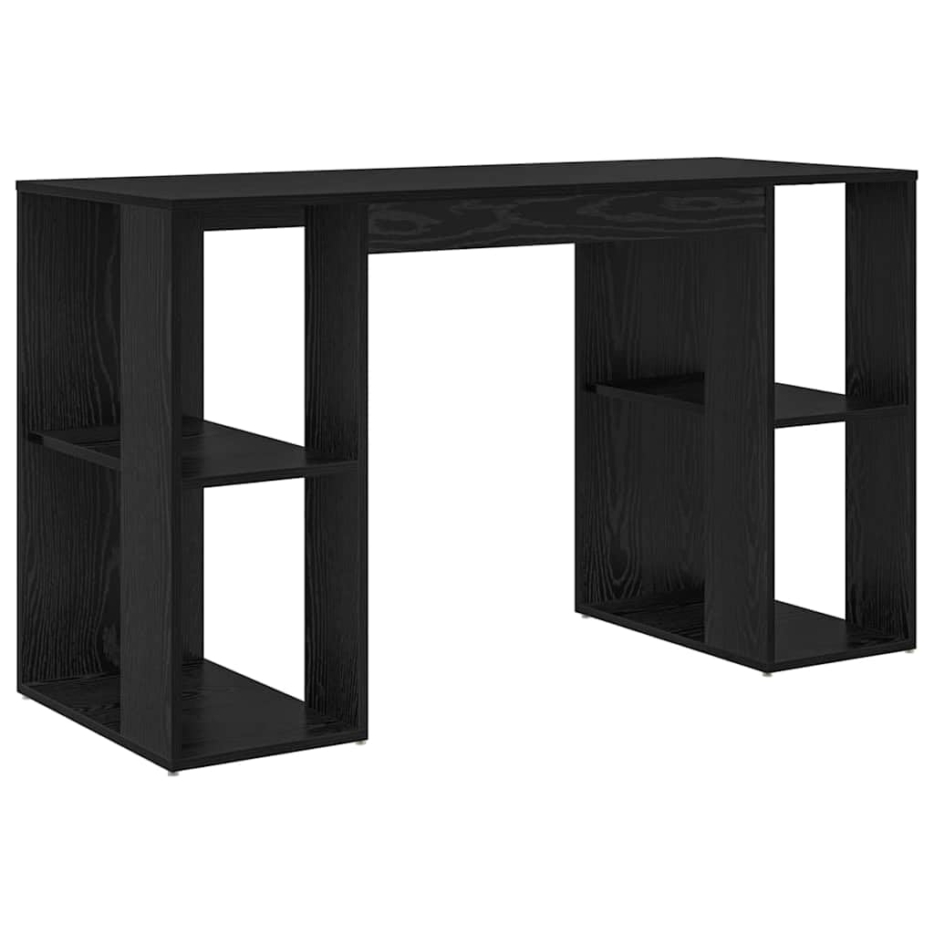 Scrivania con mensola nera effetto rovere, 130 x 50,5 x 75 cm, tavolo da lavoro per casa, ufficio, spazio per laptop, PC, monitor, gaming, studio, scrittura