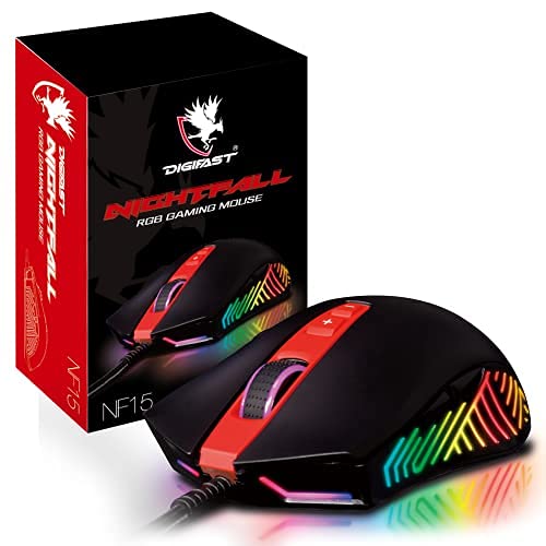 Digifast Nightfall NF15 RGB High Performance Wired Gaming Mouse, RGB, Adjustable Weight, 60 Million Click Durability, 7 Pr...