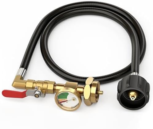 3FT Refill Adapter Hose With Pressure Gauge And Control Valve, Brass Connector For Large Tank To 1 Lb Cylinder Transfer, For QCC Camping Stoves and Outdoor Grills