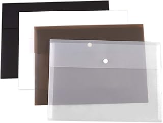 Magiin - Cartellina portadocumenti in formato A4, colore nero, bianco, trasparente, trasparente, confezione da 4