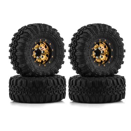 RC�^�C���E�z�C�[�� For TRX4M For Axial AX24 For SCX24 For FCX24 1/18 1/24 �A���~���� 1.0 �r�[�h���b�N�z�C�[���ƃ^�C�� 4 �� RC �N���[���[�ԏC��(Yellow)