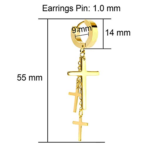 JewelrieShop Cross Tassel Stainless Steel Urban Huggie Hinged Hoop Dangle Earrings4