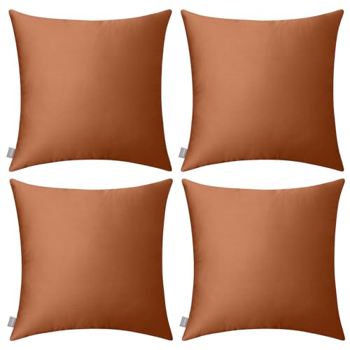 Thmyo 4-Pack 100% Cotton Comfortable Solid Decorative Throw Pillow Case, Square Cushion Cover Pillowcase Sublimation Blank Pillow Covers DIY Throw Pillowcase for Sofa(16x16 inch/ 40x40cm,Rust)